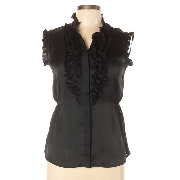 Black Silky Victorian Style Ruffle Blouse - Picture 1 of 9